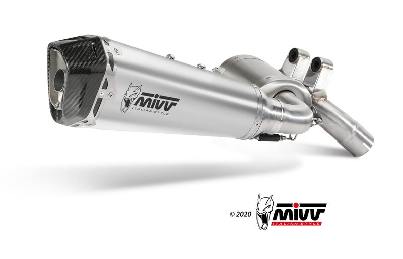 MIVV Delta Race Slip-on - Stainless Steel B.038.LDRX avgassystem i rostfritt stål med kolfiberdetaljer, perfekt för sportmotorcyklar.