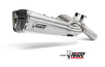 MIVV Delta Race Slip-on - Stainless Steel B.038.LDRX avgassystem i rostfritt stål med kolfiberdetaljer, perfekt för sportmotorcyklar.