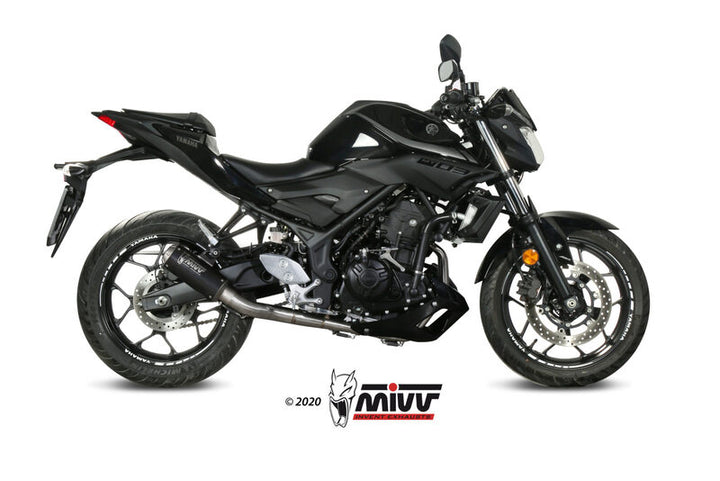 MIVV MK3 Full Exhaust System - Black X.YA.0008.SM3B visat på Yamaha MT-serie motorcykel, optimerad för effekt och stil inom reservdelar.