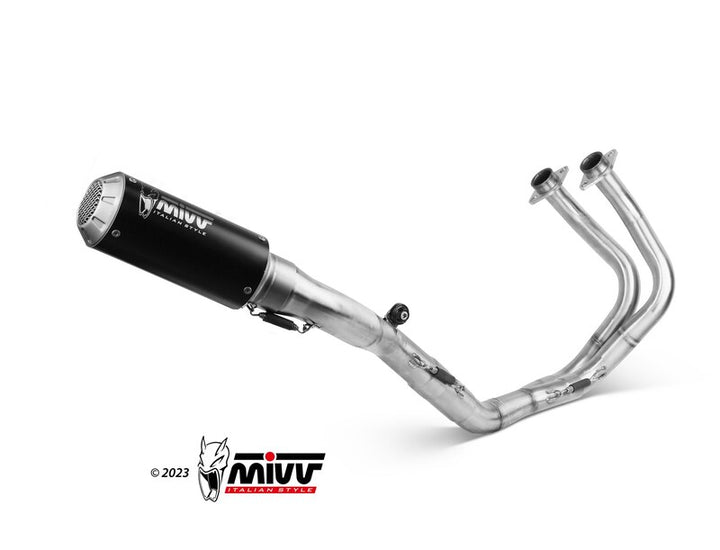MIVV MK3 Full Exhaust System - Black K.044.SM3B i närbild, fristående. Komplett avgassystem i rostfritt stål med svart ljuddämpare.