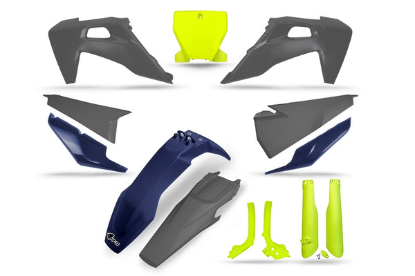 NSO PLastics Kit Neon Yellow/Blue/Grey - Husqvarna Hukit624@222