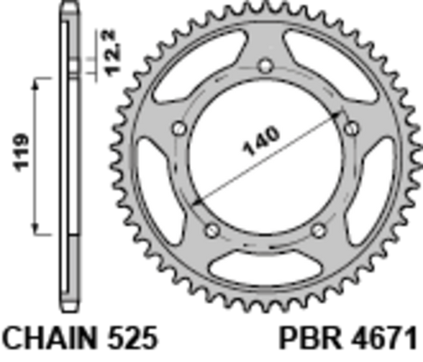 PBR tērauda standarta aizmugurējais Spropet 4671 - 525 4671 44 C45