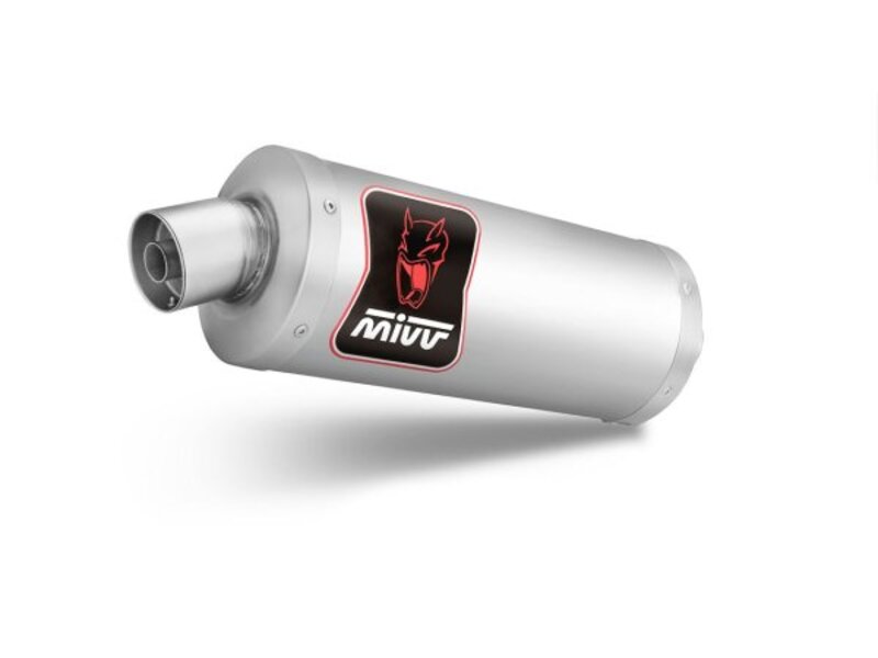 MIVV Dakar Silencer H.079.LEKX ljuddämpare i rostfritt stål med MIVV-logotyp, perfekt för motorcykeltillbehör och reservdelar.
