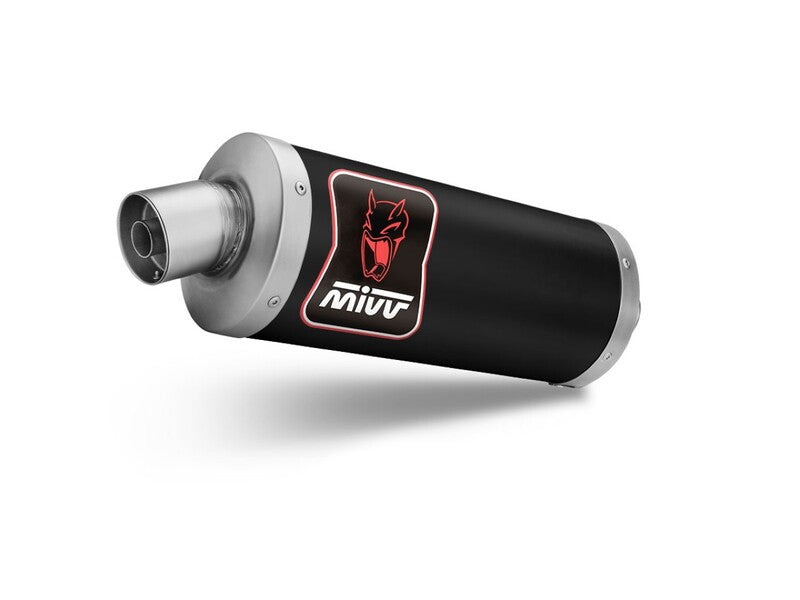 MIVV Dakar Silencer H.079.LEKB ljuddämpare i svart finish med röd logotyp, designad för prestanda och stil inom motorcykeltillbehör.
