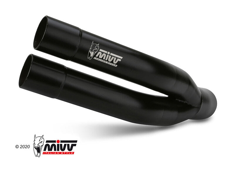 Svart MIVV Double Gun Silencer Y.055.LDGB med dubbla utblås, högpresterande avgassystem för motorcyklar inom reservdelar och tillbehör.