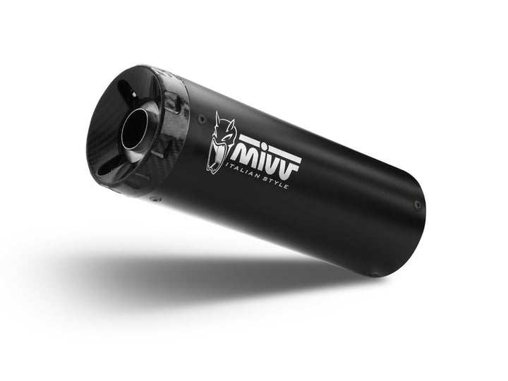 MIVV HR-1 Silencer K.046.LH1BC ljuddämpare i svart med kolfiberdetaljer, fristående produktbild för fordonstillbehör.