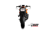 Bakre vy av KTM-motorcykel med installerad MIVV Delta Race Silencer KT.032.LDRB, en högkvalitativ avgassystemtillbehör.