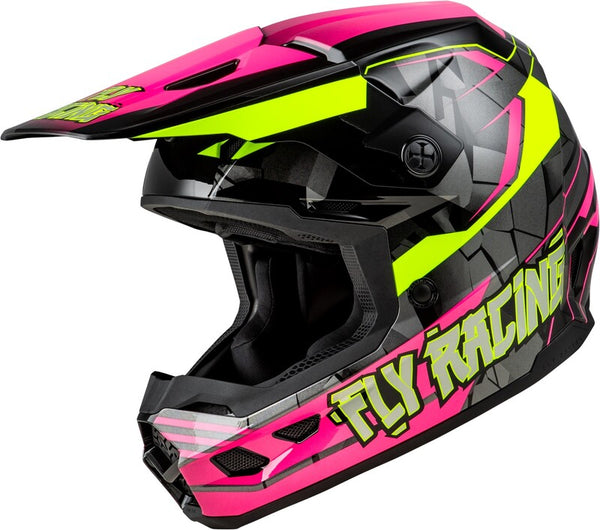Fly Racing Kinetic Scormed Youth Helma-Neon Pink/Hi-Vis/Black 73-8666ys