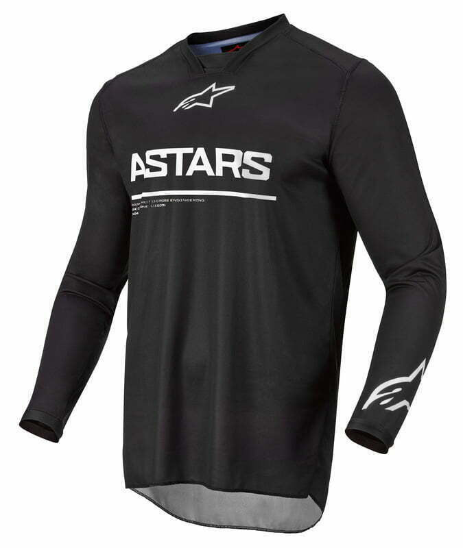 Alpinestars Tröja Racer Graphite Svart med lång ärm, designad för motocross. Svart färg med vita logodetaljer och ventilerande material.