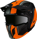 MT Helmets öppen MC-hjälm Streetfighter Twin Orange med modern design, orange och svart färgkombination, och integrerat visir.