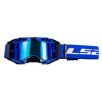 LS2 Goggles Aura Pro Iridium Blå med blå spegelglas och justerbart elastiskt band, idealiska för motorcykelåkning och MX-sport.