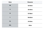 Storlekstabell för Airoh öppningsbar mc-hjälm Rev 19 vit, med mått från XS (53-54 cm) till XXL (63 cm).