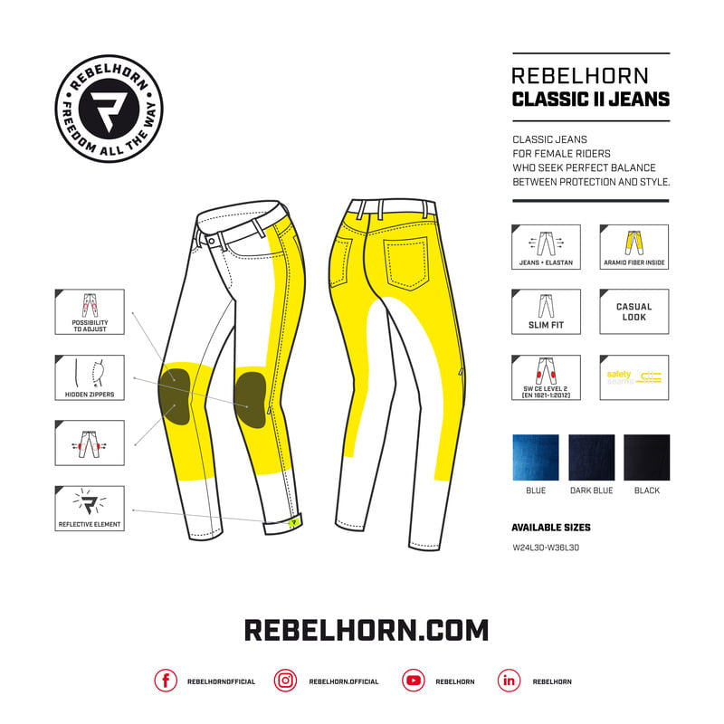 Rebelhorn sievietes Kevlar Mc-jeans Classic II tumši zilā krāsā