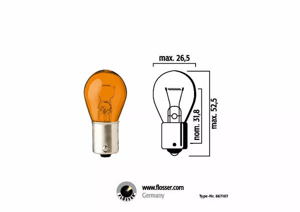 Flosser Bulb 12V PY21W BA15S Amb. 10pk 667107