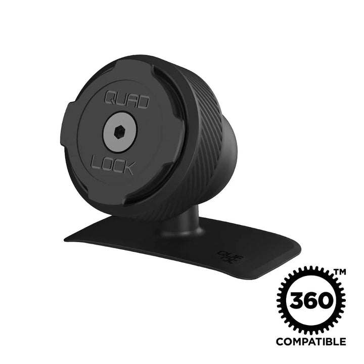 Quadlock självhäftande Dash/Console bilfäste med 360-kompatibilitet. Perfekt för säker och enkel montering av mobiltelefoner i bilen.