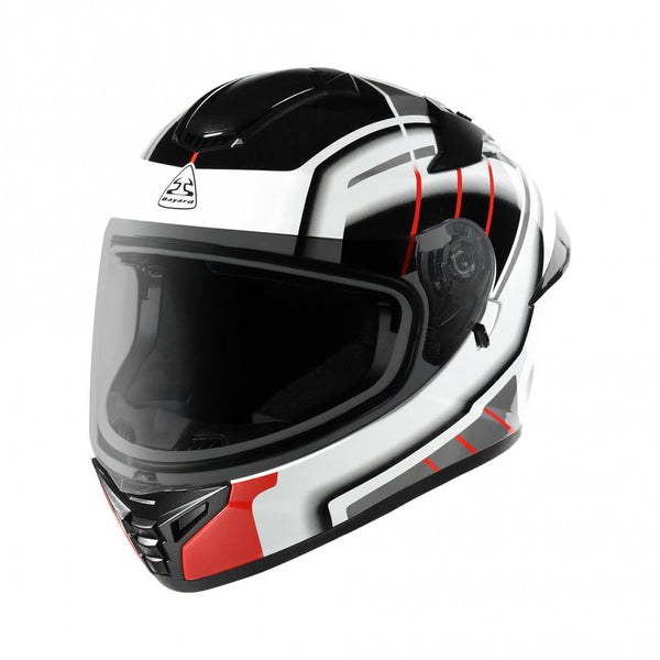 Bayard Integral Mc-Hjälm SP-68 S Unity i vit och röd design med aerodynamisk form och visir. Perfekt för säker motorcykelkörning i stad och landsväg.