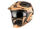 MT Helmets Öppen Mc-Hjälm Streetfighter SV S P1R B9 med urban design i svart och beige, HIRP-skal och avtagbart hakskydd.