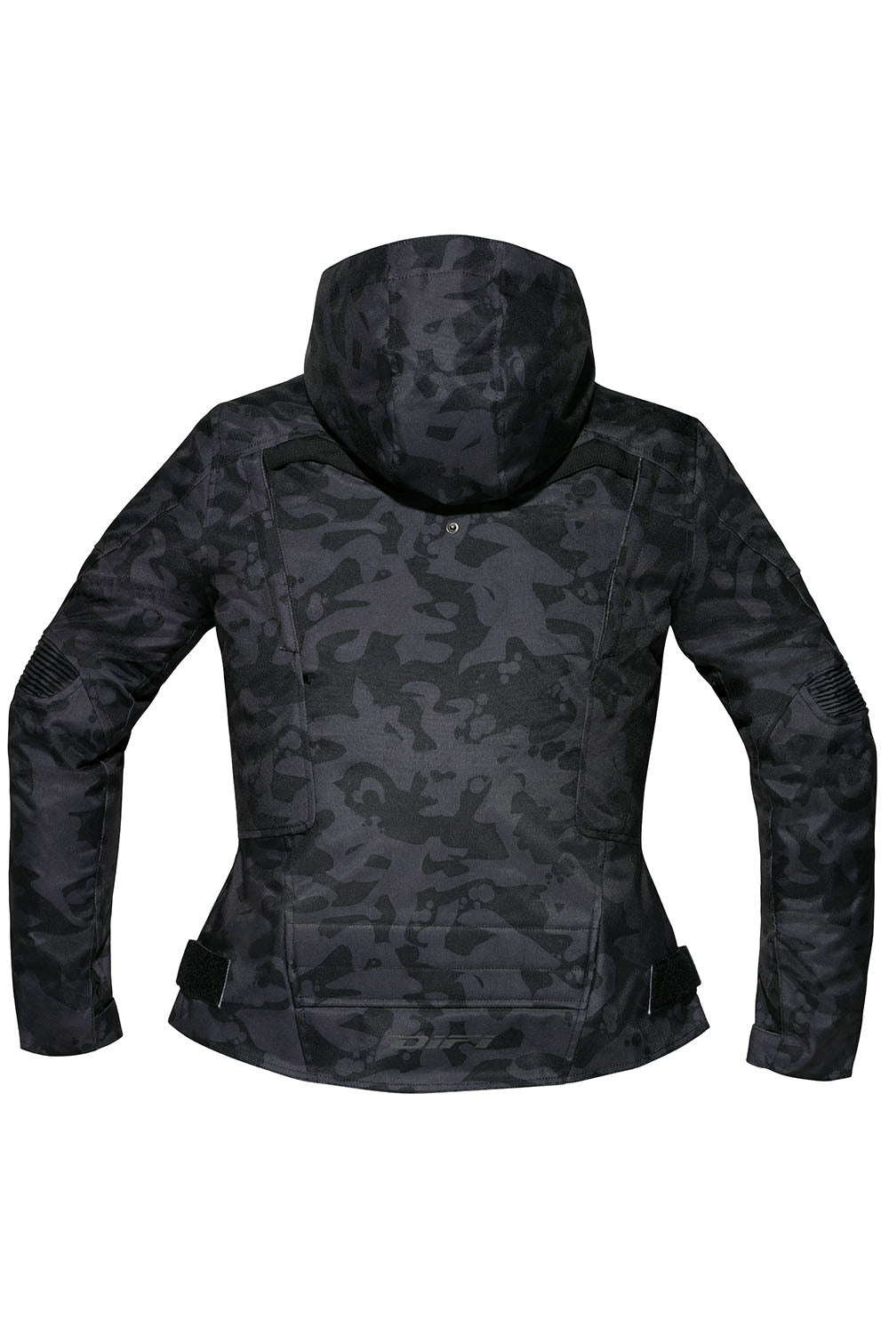 Baksidan av Difi Dam Textil MC-Jacka Iridium i svart och camo med väderbeständig design och bekväm passform. Köp nu med erbjudande.