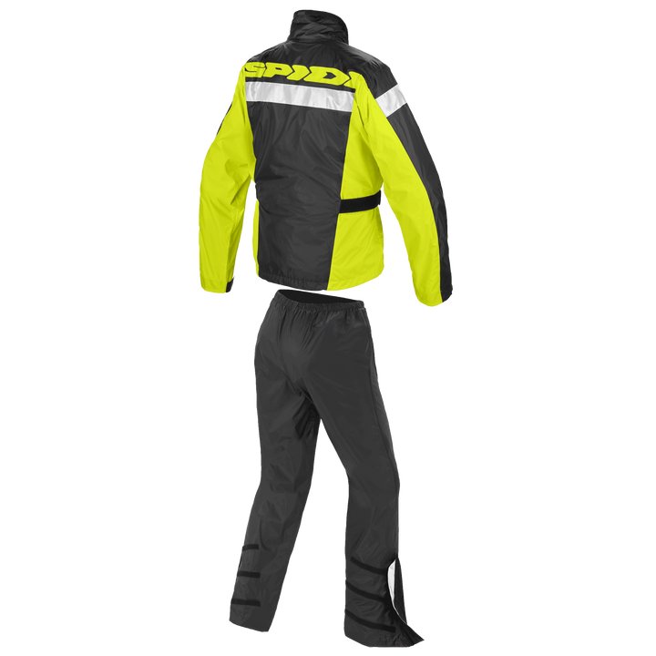Baksidan av Spidi Regnställ 2-delat Touring Rain Kit med justerbar passform och reflekterande detaljer för ökad synlighet.