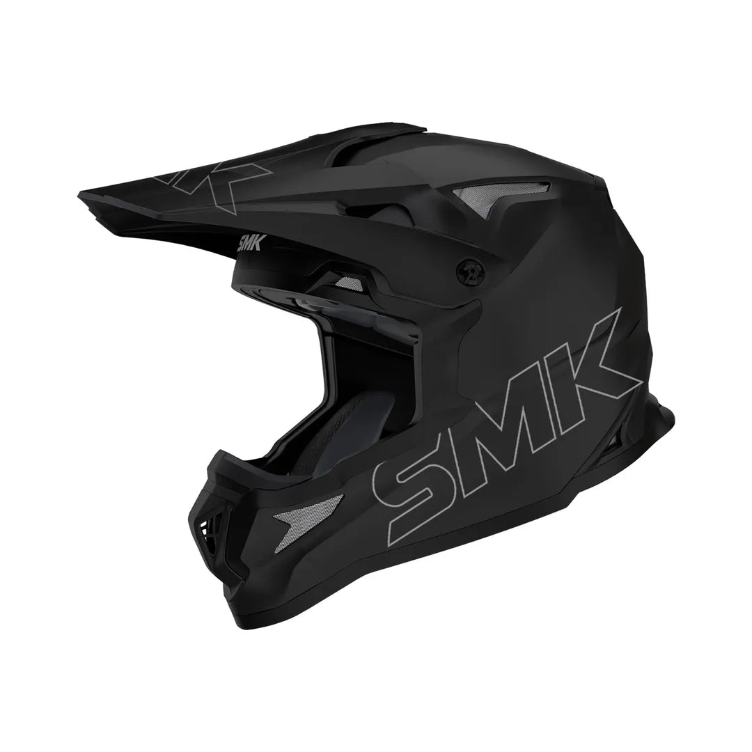 SMK Cross Mc-Hjälm Allterra Svart med robust design, svart färg och ventilationssystem. Finns i storlekar XS till XXL.