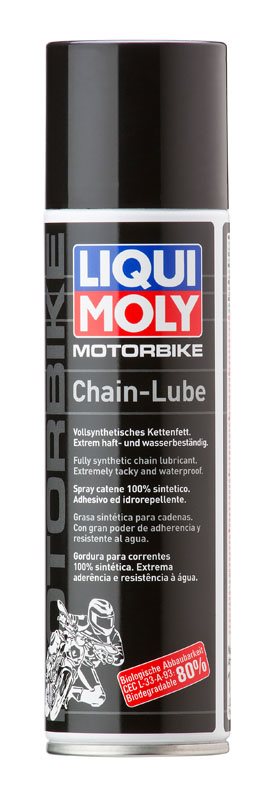 Liqui Moly Kedjespray SYNTET MC 250ML för motorcyklar, syntetisk smörjmedel med hög vidhäftning och vattenbeständighet.