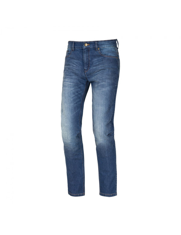Seca Kevlar Mc-Jeans Delta One Blå framifrån med slitstark design och förstärkningar för motorcykelåkning. Perfekt passform i storlek 30/32 till 42/32.