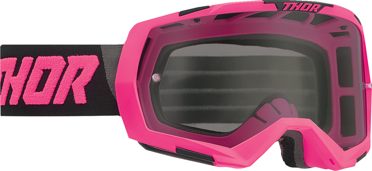 Thor Goggles Regiment Rosa med rosa ram och svart band med Thor-logotyp, designade för motocross och damanpassad passform.