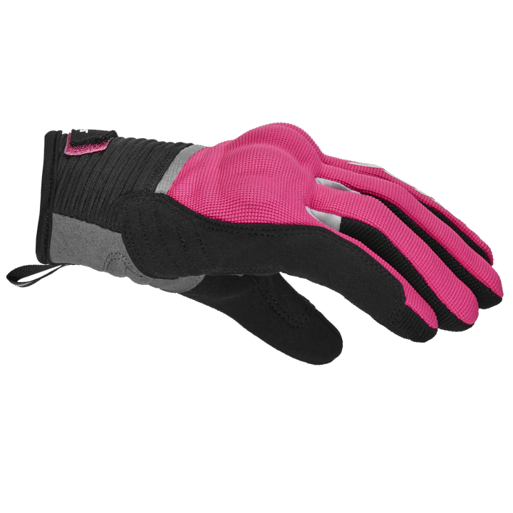 Spidi Dam Mc-Handskar Flash CE Svart/Rosa med rosa ovansida, justerbar handledsrem och slitstarkt material för säker motorcykelkörning.
