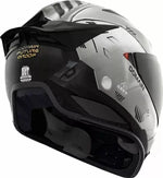 Baksidan av Icon Integral Mc-Hjälm Domain™ Future Proof med texten 'Future Proof' och DOT-certifiering. Optimal komfort och skydd för motorcyklister.